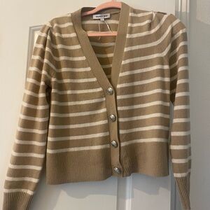 Veronica Beard Tan and Cream Striped Cardigan